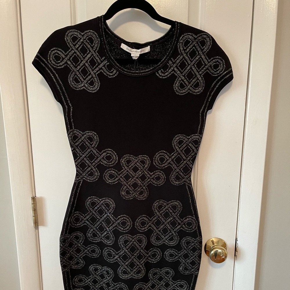 Diane Von Furstenberg Dress Sz Small Black/silver
